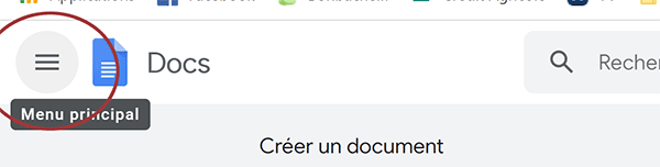 Icône du menu principal des GoogleDocs