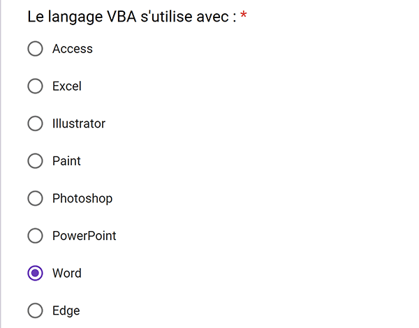 Réponses à choix multiples pour questionnaire Web Google