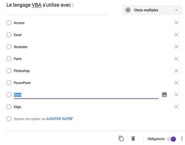 Question à choix multiples pour enquête en ligne Google Sheets