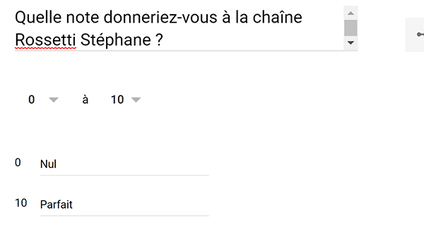 Réponse linéaire pour donner une note dans le questionnaire Internet