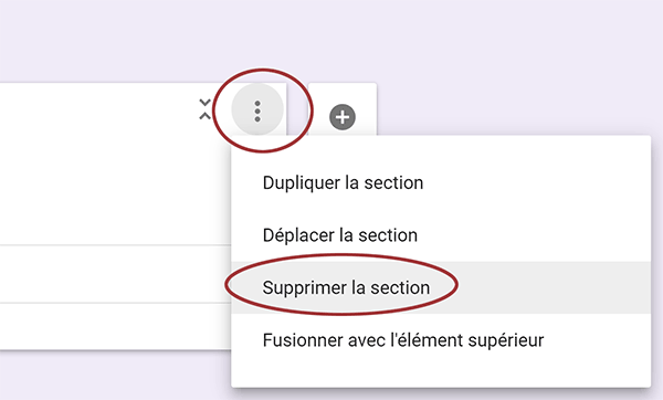 Supprimer un saut de section page suivante dans enquête Web Google