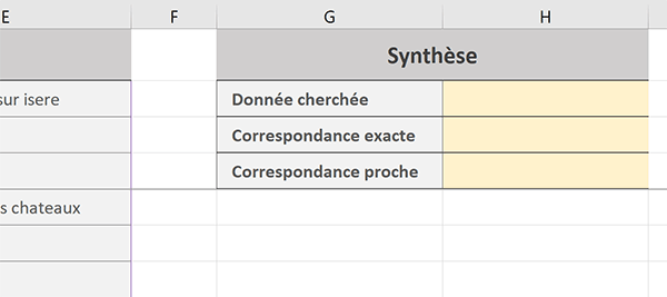 Zone de synthèse Excel pour déclencher les calculs statistiques au clic de la souris dans la base de données