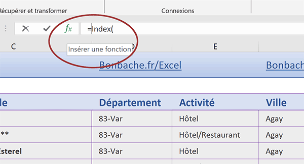 Appeler assistant fonction Excel pour aider à construire formule matricielle extraction sur les fréquences