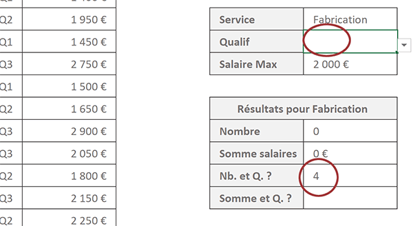 Statistique matricielle multicritère Excel capable ignorer conditions si pas mentionnées