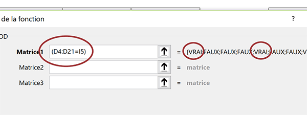 Indicateurs booléens sur critères vérifiés sur matrice avec assistant fonction SommeProd Excel