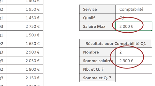 Somme conditionnelle multicritère sur base de données Excel avec fonction Somme.Si.Ens