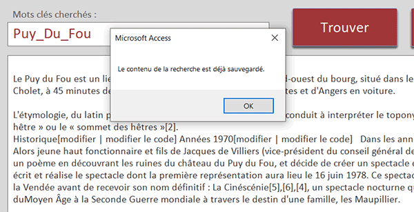 Archiver les informations Internet dans une table Access mais pas en doublons