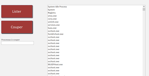 Lister les processus Windows sur un formulaire Access en VBA