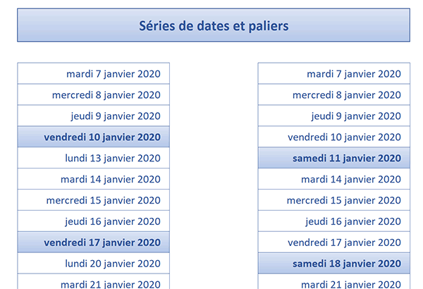 Suites logiques de dates Excel sans les jours de Week-End et non ouvrables