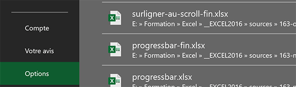 Accéder aux options Excel pour créer des suites personnalisées