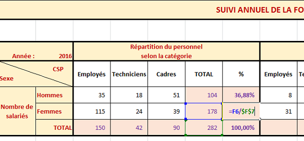 Calculs de rapports de salariés en formation avec Excel