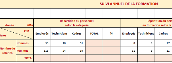 Tableau modèle Excel suivi formation interne des salariés