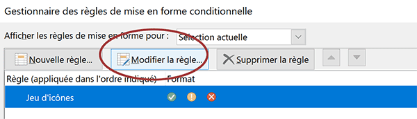 Modifier une règle de mise en forme conditionnelle Excel