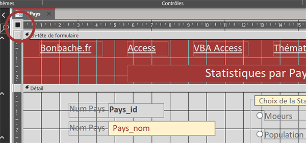 Sélectionner tout le formulaire Access en mode conception