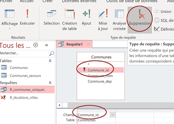 Requête Access suppression pour vider complètement une table