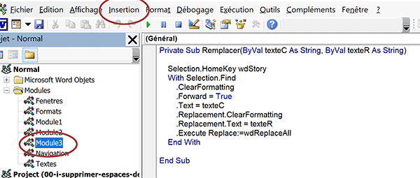 Fonction VBA Word pour corriger les défauts du document en fonction de paramètres à transmettre