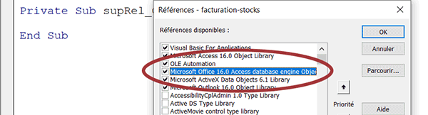 Référence VBA Access pour piloter les objets de base de données par le code