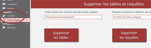 Supprimer automatiquement toutes les requêtes de la base de données Access sauf certaines