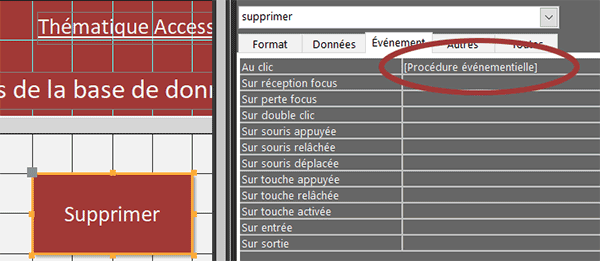 Code VBA au clic sur le bouton Supprimer du formulaire Access