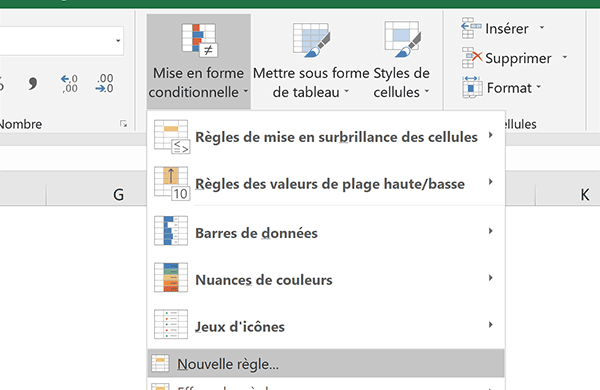 Créer une nouvelle règle spécifique de mise en forme conditionnelle pour repérer les données dans le tableau Excel