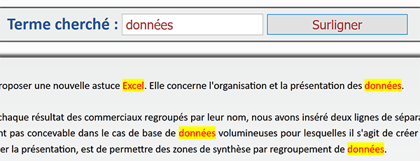 Ancienne recherche surlignée et non effacée en Javascript