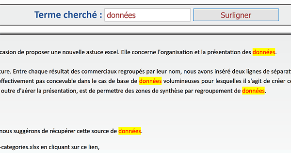 Surligner les occurrences du terme cherché sur une page Web avec le code Javascript