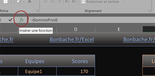 Assistant fonction Excel SommeProd