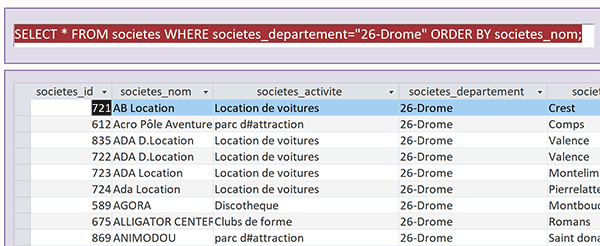 Extraction de données de base Access selon critère grâce à la clause Where dans la syntaxe de la requête Sql