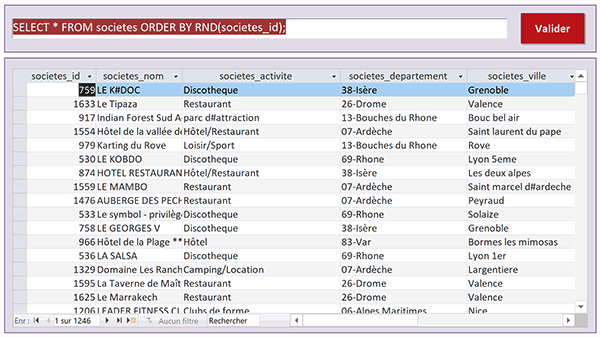 Extraire les enregistrements de table Access aléatoirement grâce à la fonction Rnd dans un tri Order By