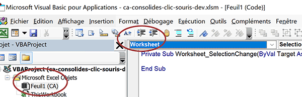 Procédure événementielle VBA pour intercepter clic souris sur feuille Excel
