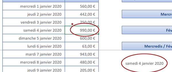 Récupérer contenu pour cellule cliquée par formule Excel et code VBA