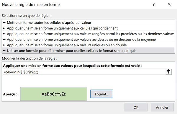 Règle Excel de mise en forme conditionnelle pour identifier dynamiquement les joueurs les plus présents