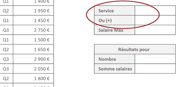 Tableau de bord Excel pour émettre des critères recoupés et extraire les données par calculs matriciels