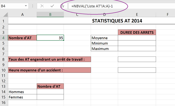 Comptage dynamique et évolutif des cellules du tableau pour dénombrer arrêts de travail