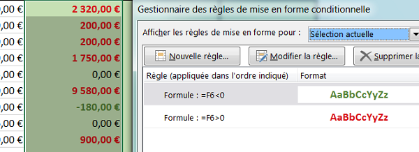 Règles de mise en forme selon conditions dans Excel