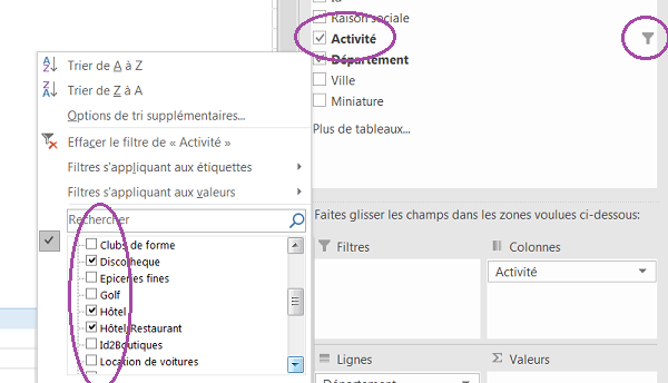Filtrer les données à synthétiser dans le tableau croisé dynamique Excel