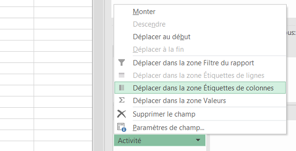 Modifier la structure du tableau croisé dynamique, déplacer en-tête champ