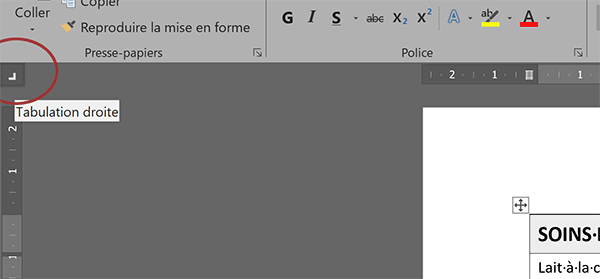 Choisir un taquet de tabulation droit pour des alignements à droite des cellules dans le tableau Word