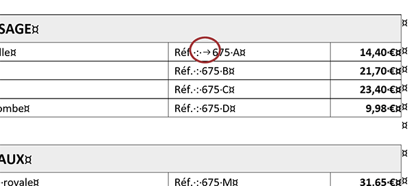 Insérer une tabulation dans une cellule de tableau Word pour des alignements fractionnés dans les cases