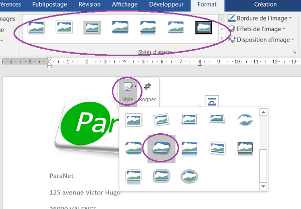 Effet 3D perspective sur une image insérée dans document Word