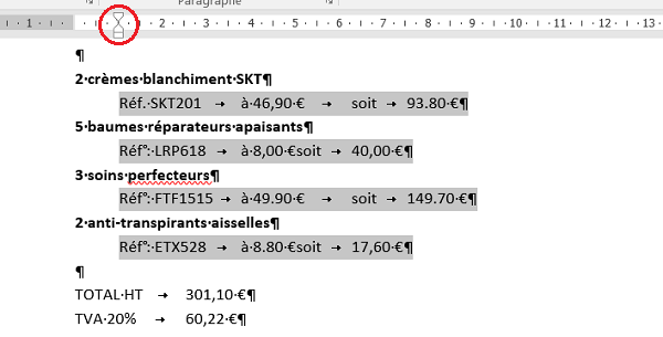 Décaler à gauche plusieurs lignes non adjacentes ensemble dans document Word