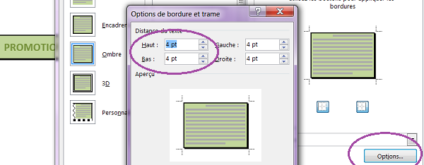 Aérer texte dans sa bordure, distance caractères et traits