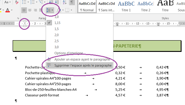 Réduire espace entre les lignes de paragraphes du document Word