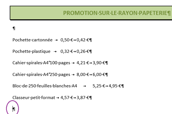 Tabulations dans la saisie Word pour créer des colonnes