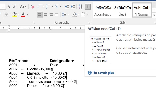 textes enb liste séparés par des tabulations