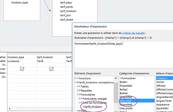 Générateur expression Access pour critère dynamique afin de remplir contenu liste déroulante liée sur formulaire