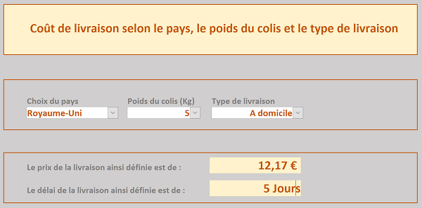 Formulaire VBA Access pour calculer frais de livraison de commandes selon poids et destination