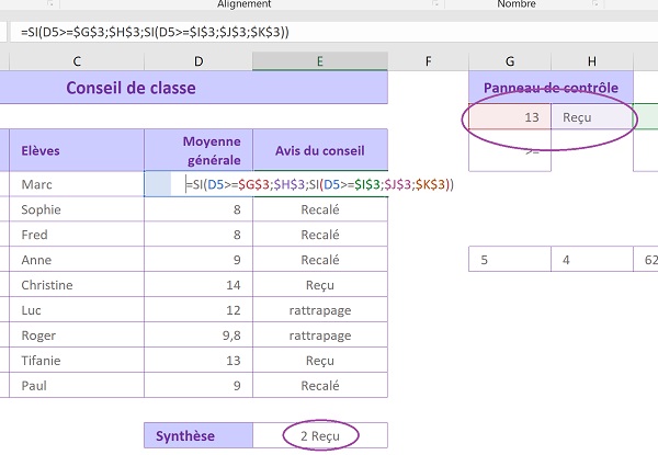 Références absolues Excel pour figer les variables du problème à analyser avec la formule Si
