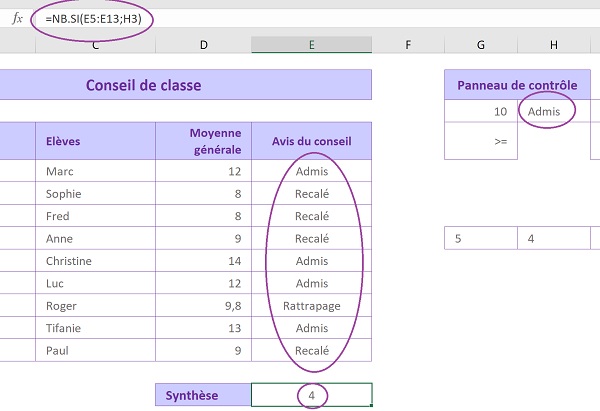 Dénombrement dynamique Excel, compter toutes les cellules satisfaisant à un critère