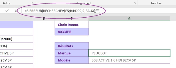 Extraire information de base de données avec gestion erreur dans calcul Excel